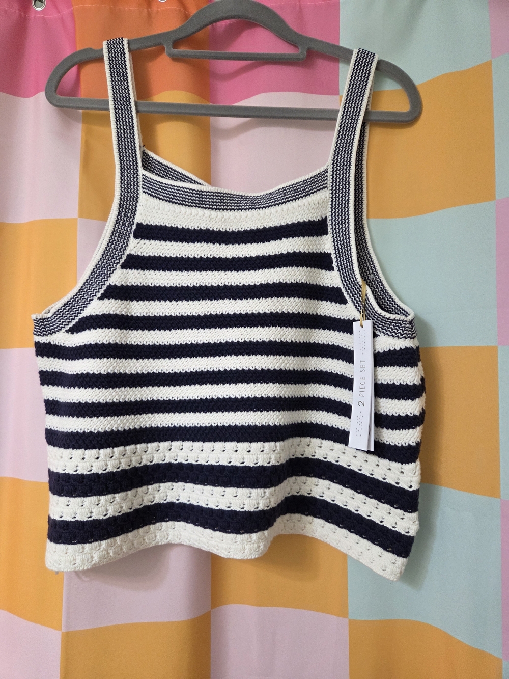 House Of Harlow 1960 Navy & White Striped Crochet Tank Top